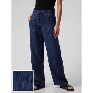 ATHLETA Cabo Linen Wide Leg Pant Women’s Size 6 Zip Pockets Drawstring 657680